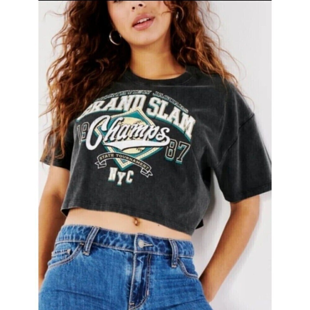 2 for $20  Hollister Grand Slam Distressed Baseball Crop Top